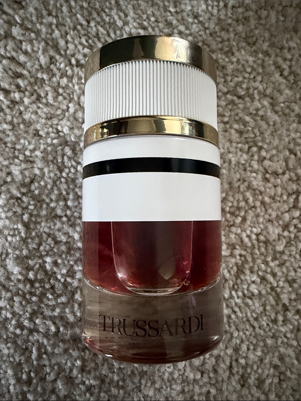 Trussardi White and Gold Striped Glass Accent Bottle